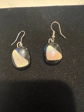 Handmade Black and Cream Glass Drop Earrings - Women Jewelry